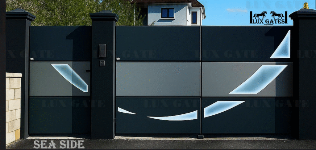 Commercial gates in Edmonton for exclusive seaside properties, featuring secure, durable, and modern gate design.