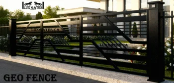Modern black Geo Fence sliding gate installed at a contemporary residential property.