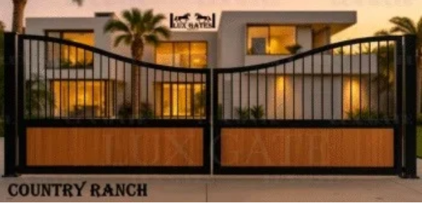 Modern country ranch driveway gate by Lux Gates