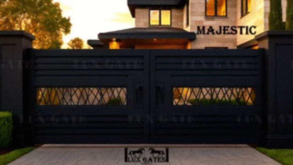 Majestic custom aluminum driveway gate at a modern Alberta home